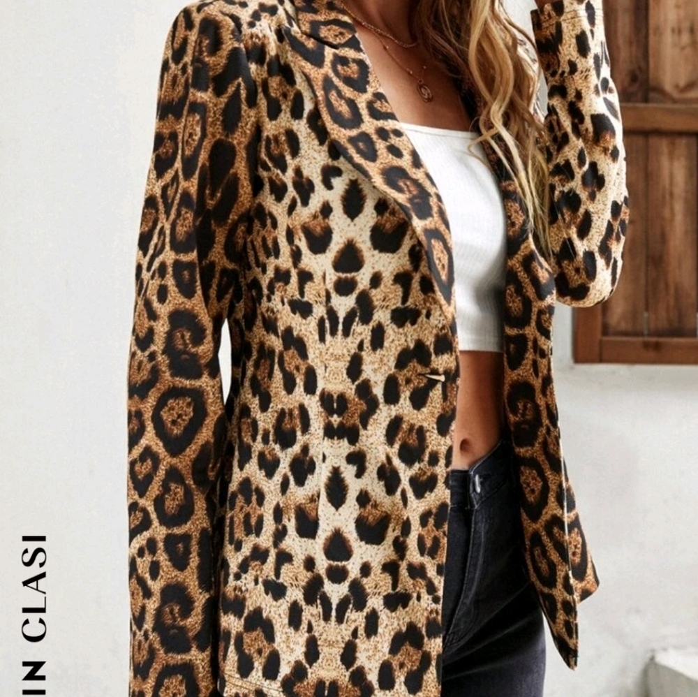 Shein Leopard Single Button Blazer
